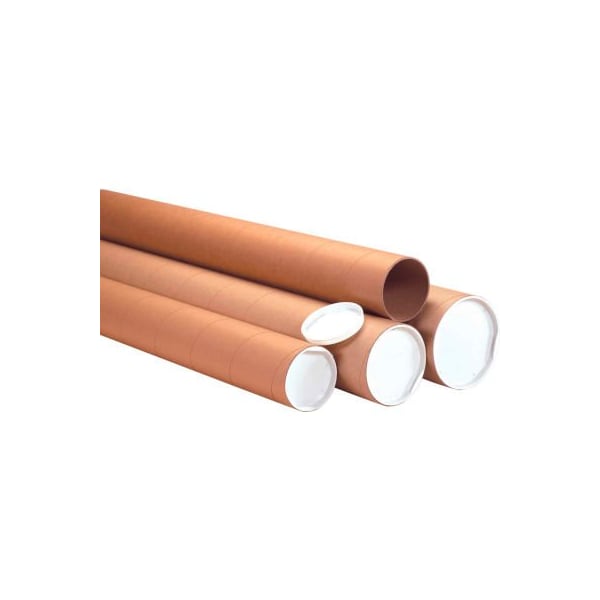 The Packaging Wholesalers Heavy Duty Mailing Tubes With Caps, 4" Dia. x 42"L, 0.125" Thick, Kraft, 12/Pack HD4042K - main